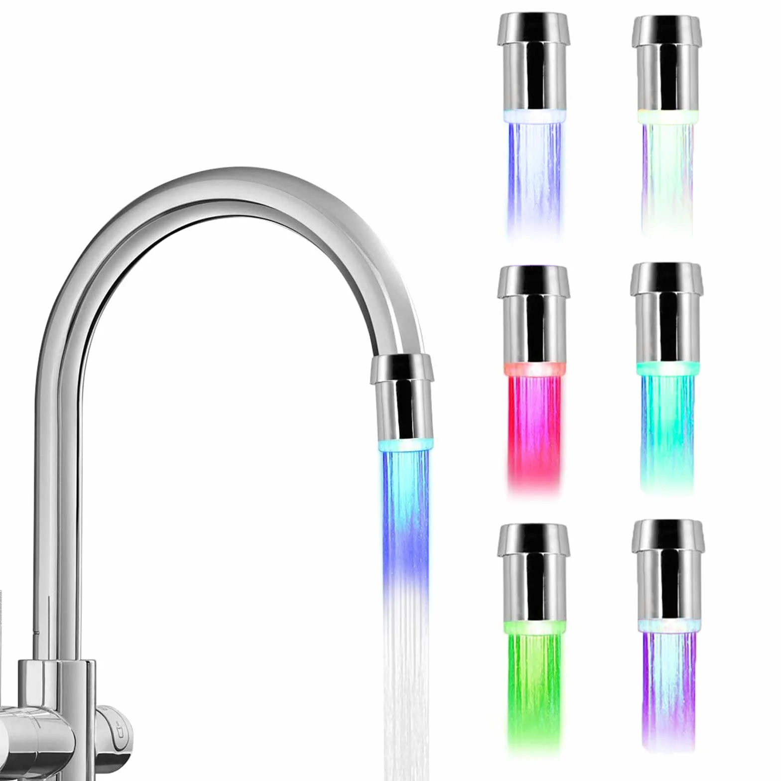 VIEVRE 2 rubinetti a LED, 7 colori, accessorio per rubinetto da cucina, risparmio d'acqua bluegreen