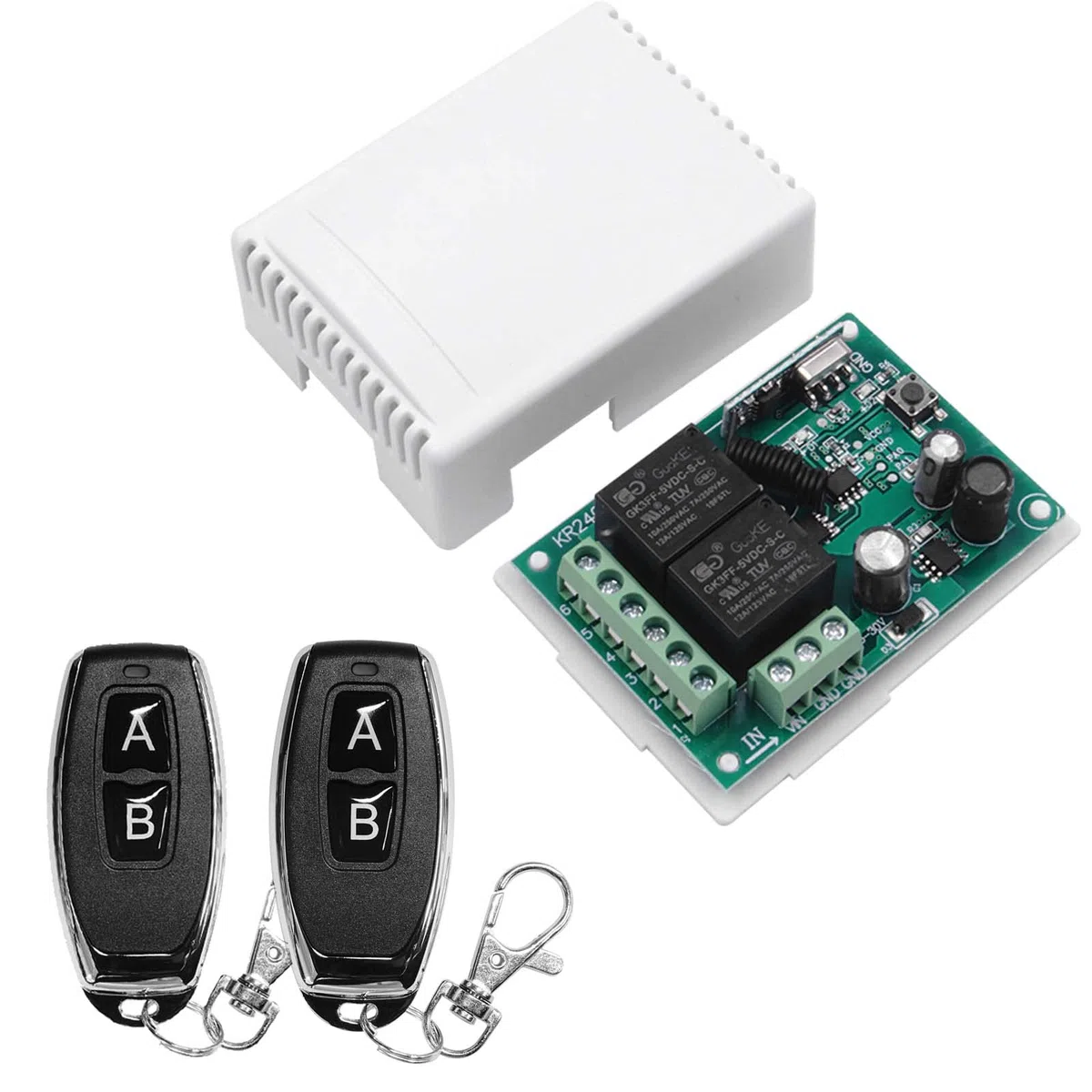 QIACHIP Interruttore di Controllo Remoto Relè Radiocomando Ricevitore 2 canali con 433Mhz RF telecomando DC 12V 24V per motore, luci, porta del cancello