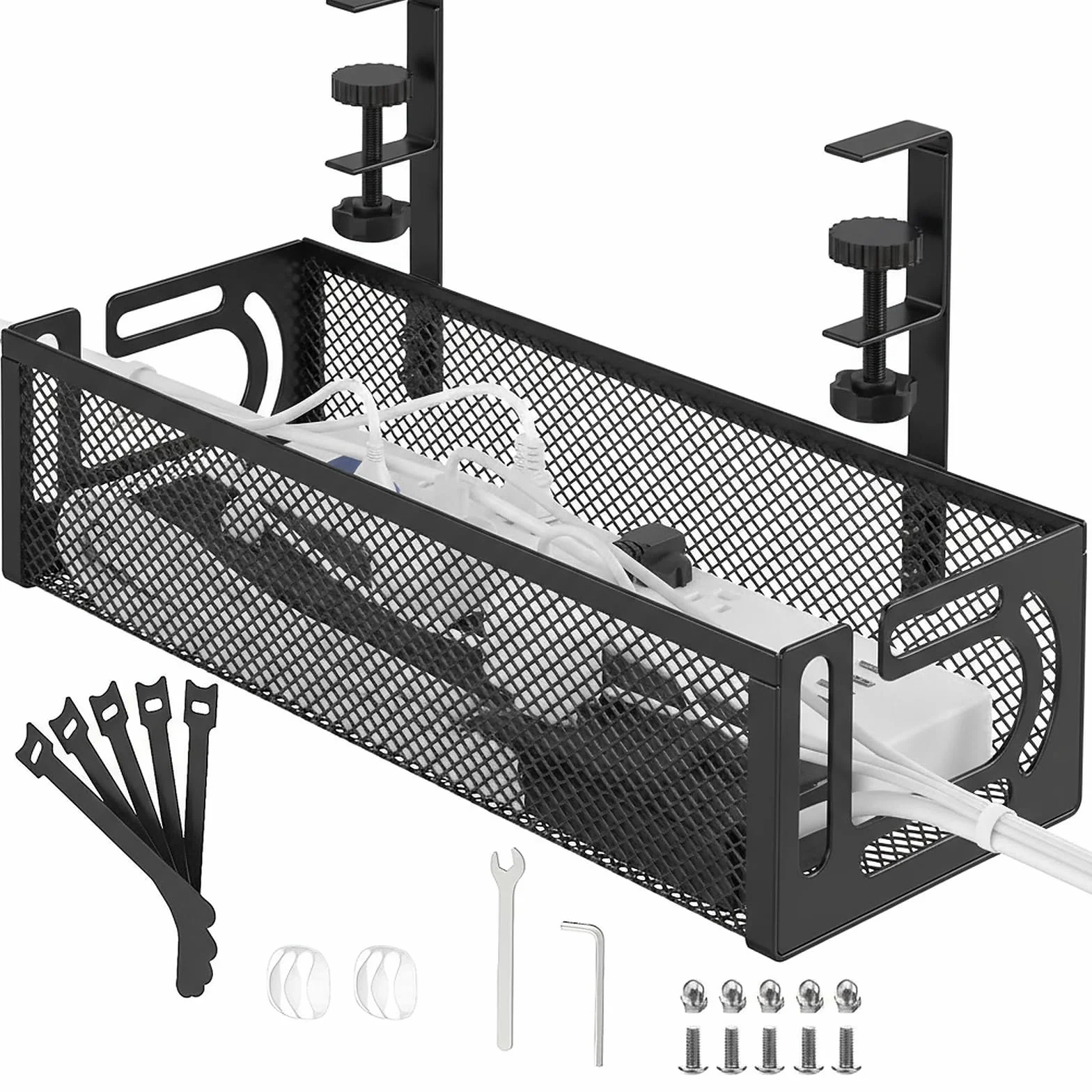 Vassoio Per La Gestione Dei Cavi Sotto La Scrivania, Organizer Per Cavi Senza Trapano, Vassoio Per Da Scrivania Regolabile E Retrattile, Facile Da Installare (NERO, 1 PACK)