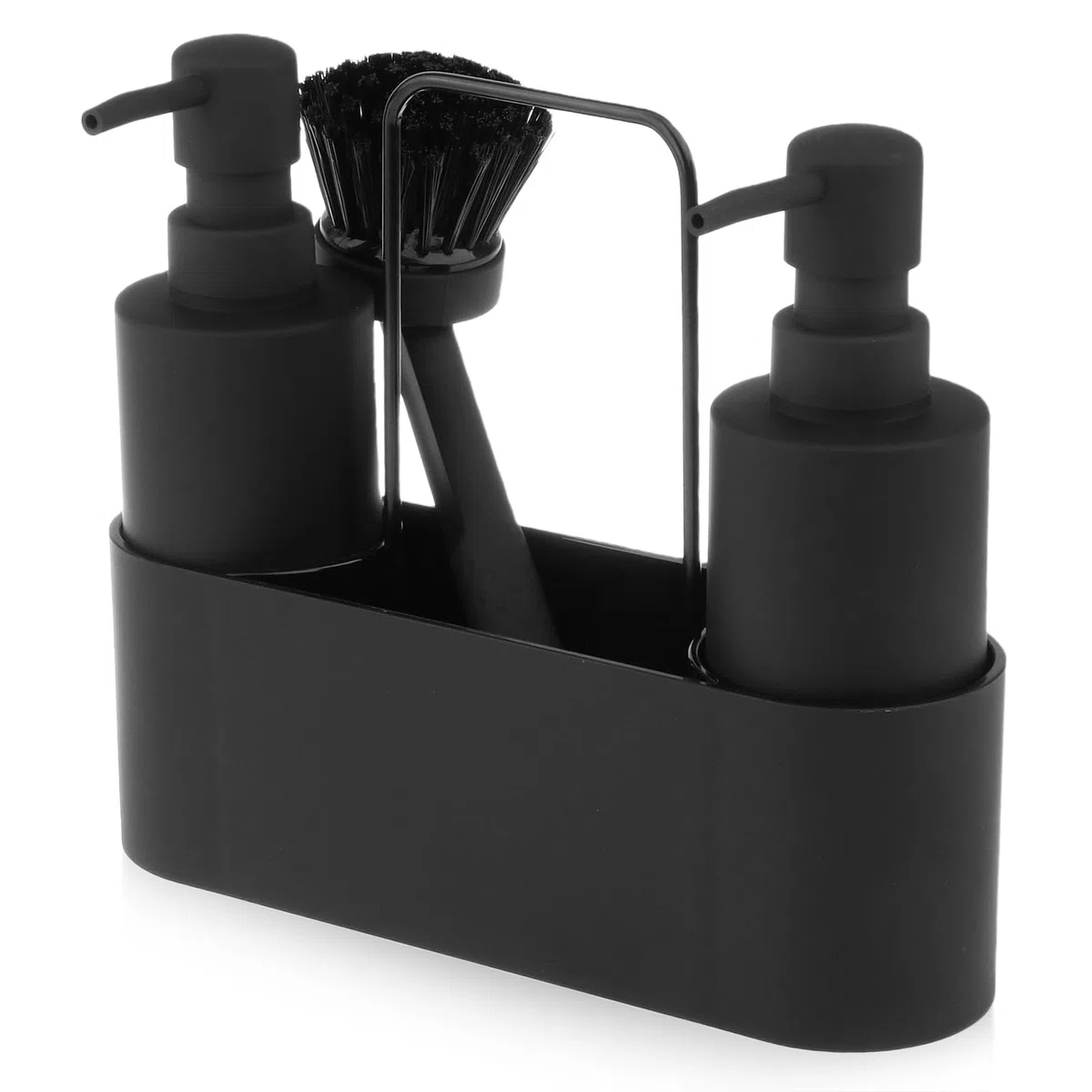 Set 4-in-1 per Lavello e Dispenser di Sapone da Cucina: Dispenser di Sapone da Cucina da 300 ml in Materiale ABS, Portaspugnette, Dispenser per Detersivo con Spazzola per Lavastoviglie, per