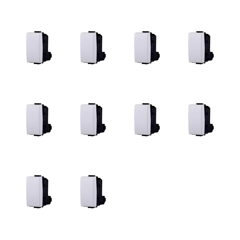Elektronova Interruttore Unipolare 1P 16A, Compatibile Bticino Matix, 1 Modulo, Colore Bianco - Confezione 10 pezzi