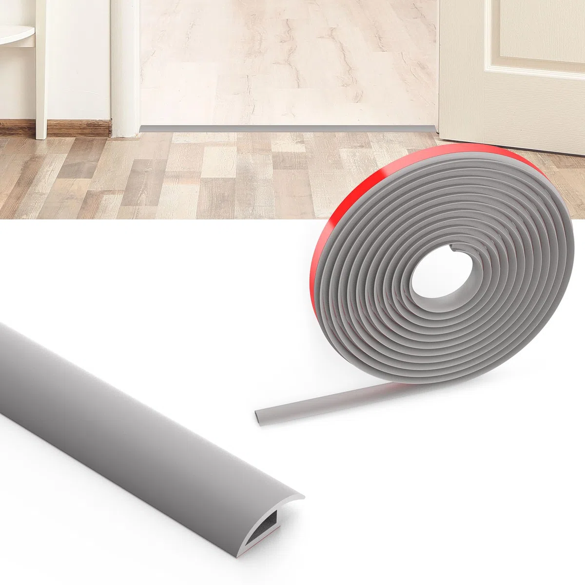 Flintronic Striscia di Soglia, 3.5CM*3M PVC Striscia di Transizione per Pavimenti, per Finiture di Moquette, Soglia di Transizione, per Pendenza di Soglia da 10 mm(Grigio)