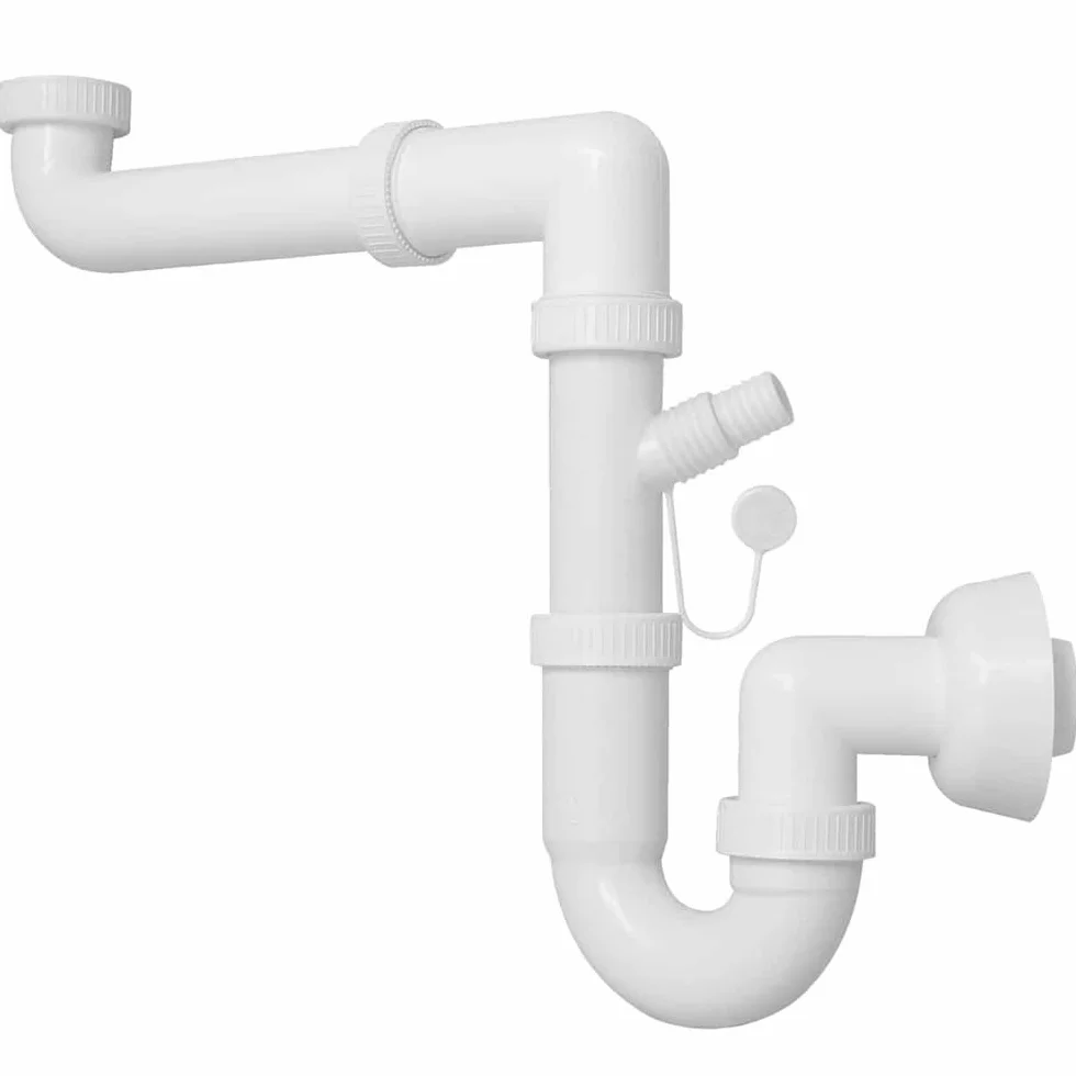 Schläfer 4395025 | Sifone Universale 1"1/2 per lavelli - Uscita diam 40mm, Set Sifone a S in Plastica, Scarico Lavandino Autopulente Salvaspazio per Lavello Singolo con Attacco Lavastoviglie Lavatrice