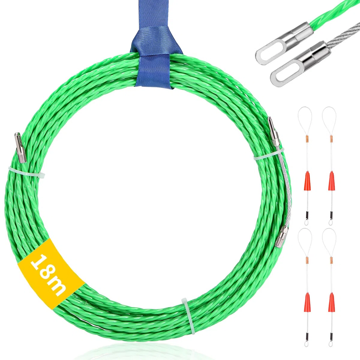 Sonda Passacavi, 18 m Sonda Passacavi Professionale,Sonda Elettricista 4.5 mm,Sonda Tiracavi Cavo con 4 Molla di Guida,Molla Elettricista, Estrattore Cavi Per Cavi Elettricista (Verde)