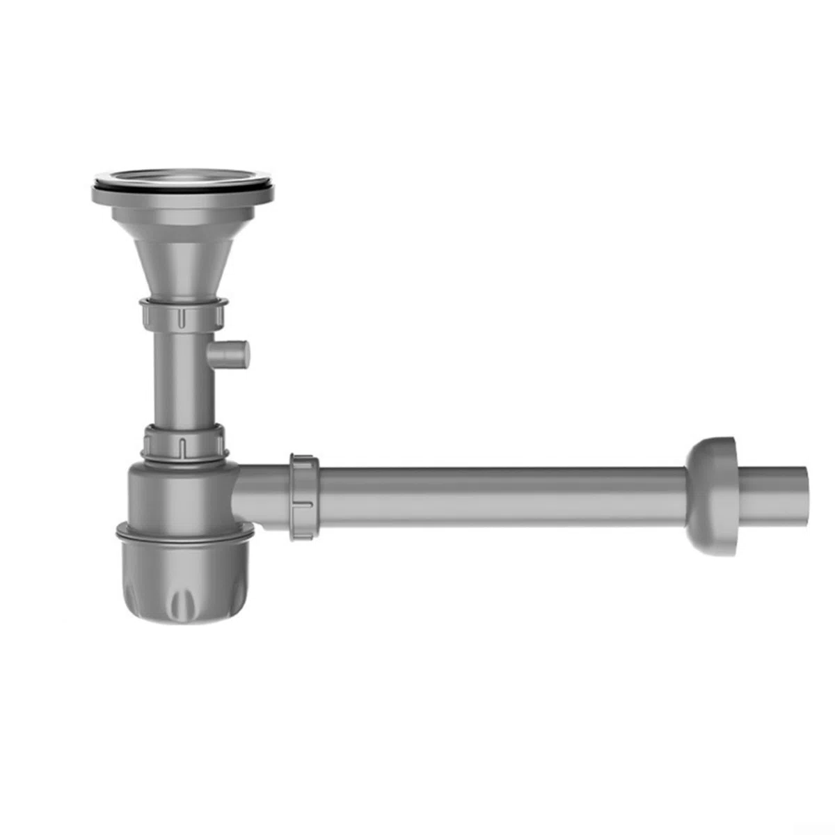 Tubo di scarico per lavello da cucina, 110 mm, in acciaio inox e PP, collegamento a parete rigida con filtro estraibile rimovibile, grigio, per residenziali e