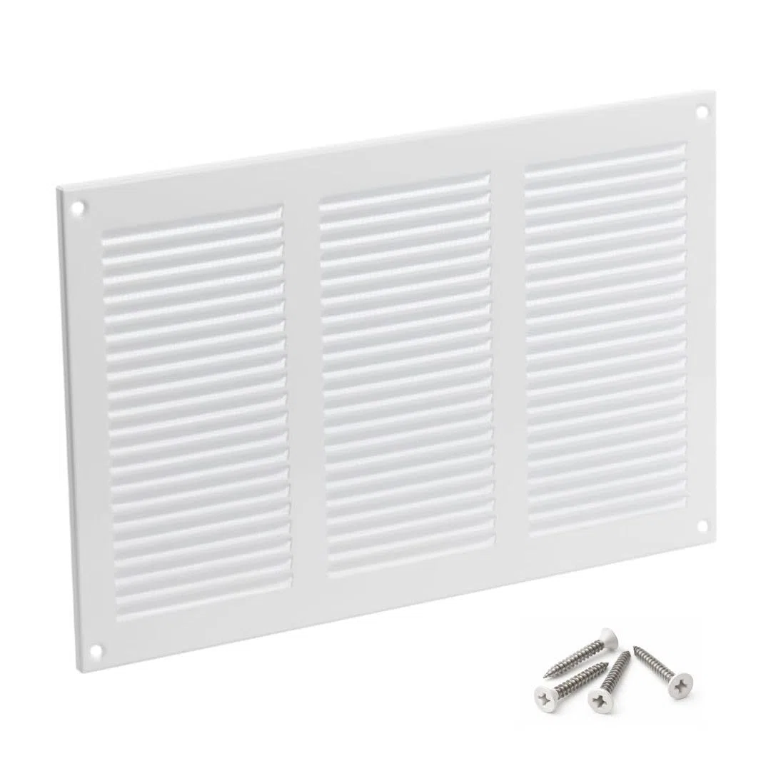 300x200mm Griglia di Ventilazione in Acciaio Bianco con Zanzariera - Griglie di Aerazione in Metallo
