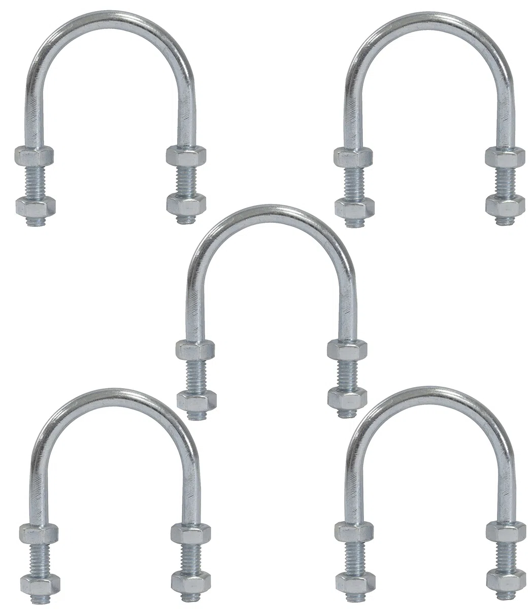 AERZETIX - C59046 - Set di 5 Bulloni a forma di "U" per tubo 1" e 4 dadi M6x60mm - per tubo con diametro 1" ~34mm - DIN3570 - in acciaio zincato - colore argento