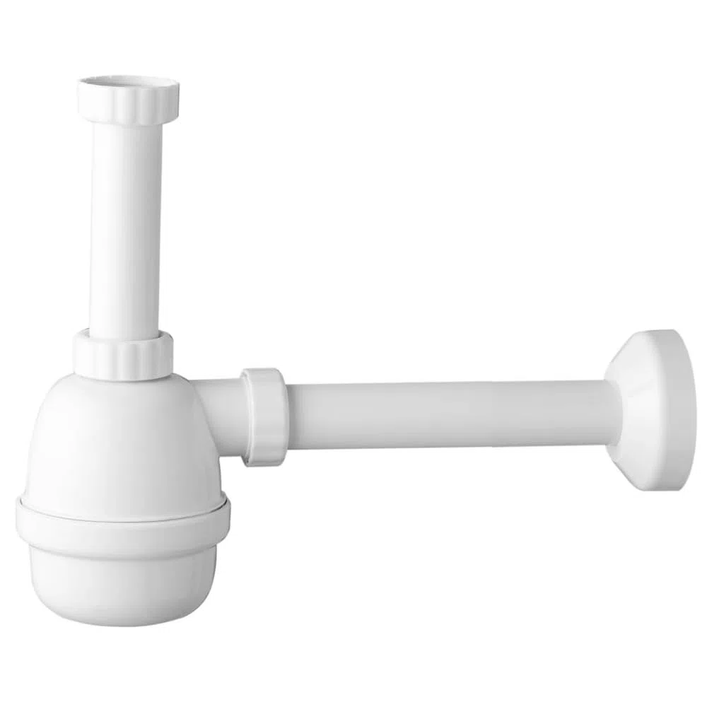 Schläfer 4395300 | Sifone Universale a Fiasco per Lavelli a 1 vasca 1"1/2 - Uscita Diam 40mm x L. 250 mm, Entrata da L. 130 mm, Scarico Lavandino Autopulente in PP ad un Bacino con Rosone, Bianco