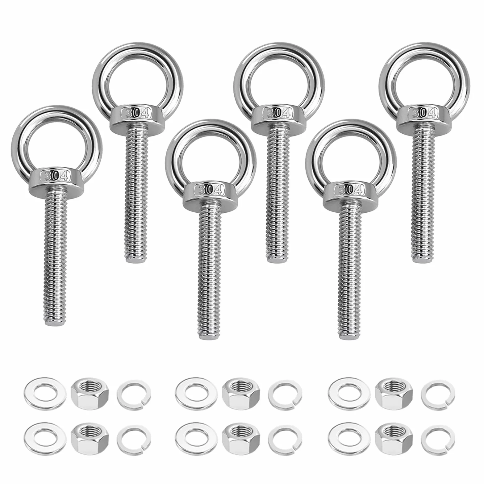 Golfari Bullone Bulloni a Occhiello M8 x 60 mm in Acciaio Inox, 6 Pezzi con Rondelle e Dadi Esagonali, Occhielli Resistenti alla Ruggine per Fissaggi, Appendere, Progetti Legno Metallo Ferrovie