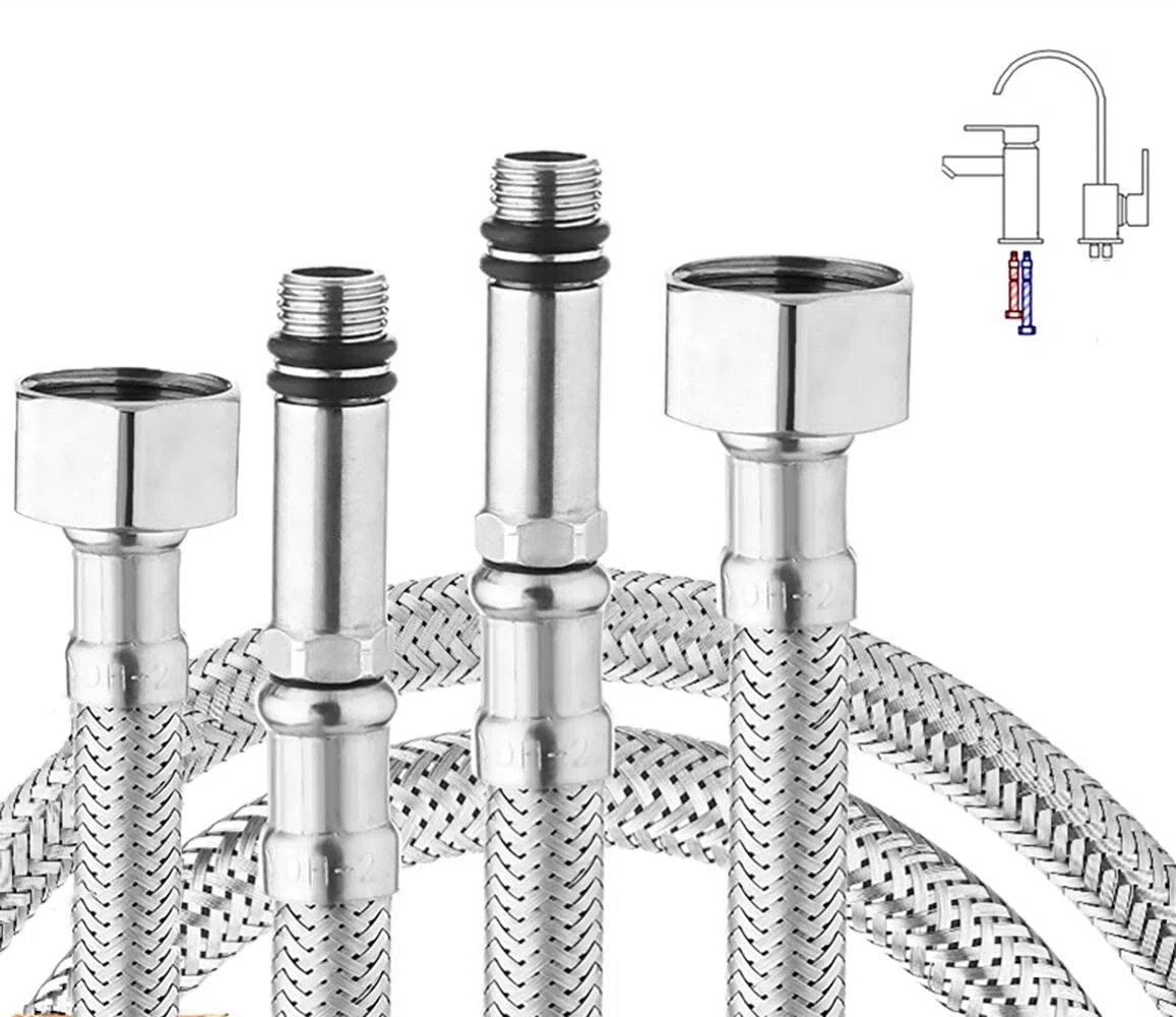 Pacchetto di 2 tubi flessibili in acciaio inossidabile intrecciato per rubinetto da cucina/lavandino, monoblocco, connettori G3/8 x M10, 600 mm di lunghezza