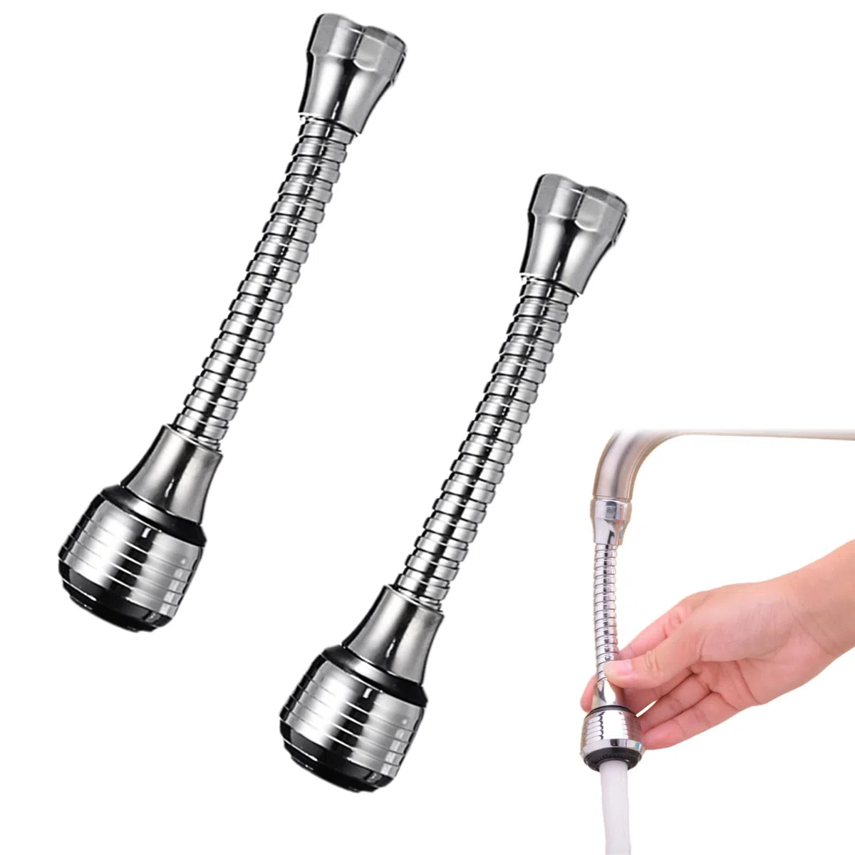 Doccino per Lavandino Cucina + Estensore Rubinetto Flessibile + 2 modalità di Getto + 360° Rotazione + 2 Pezzi + Colore Grigio