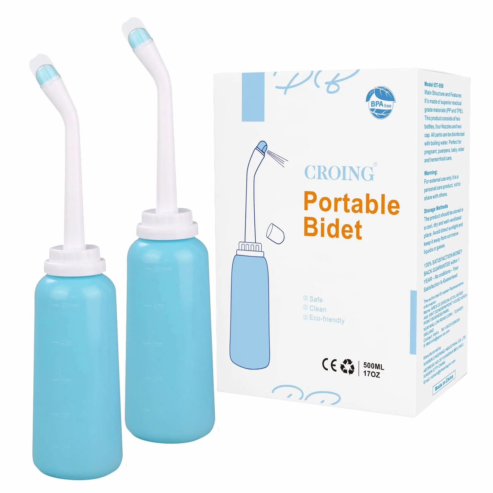 CROING-2 Pezzi 500ml Bidet Portatile da Viaggio (Verde)