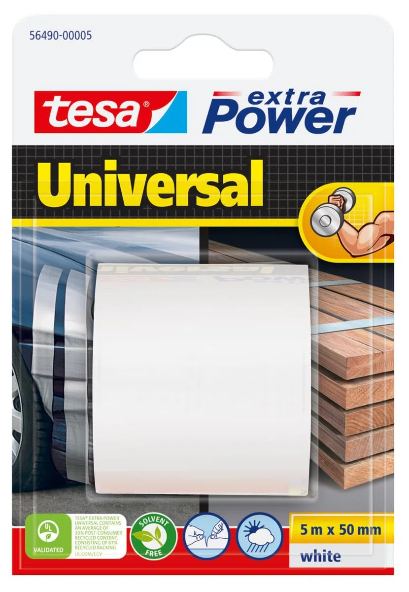 Tesa Extra Power Universale - Nastro Telato per Riparazioni, Fissaggio, Imballaggio, Marcatura e Sigillatura - Bianco - 5 m x 50 mm