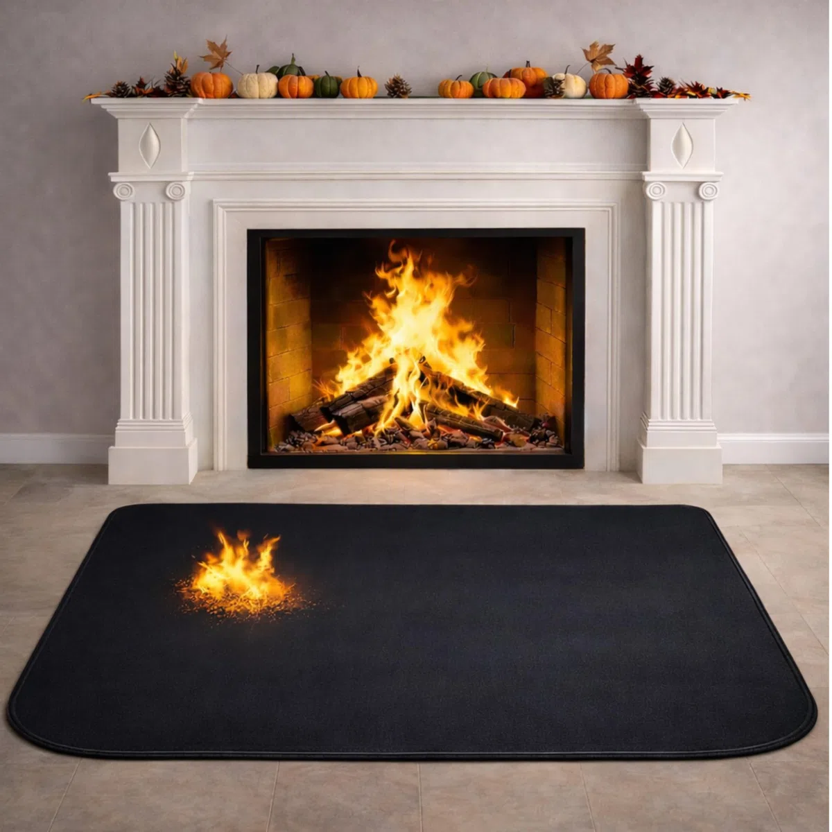 Tappeto per Camino Ignifugo 100 x 60 cm | Tappetino Ignifugo per Camino e Stufa a Legna | Include 4 Strisce Antiscivolo | Protegge il Pavimento da Bruciature e Macchie | Tappeto Camino Resistente
