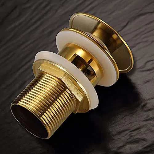 Piletta click clack automatica universale 1" 1/4 per lavabo bagno, bidet, pop up ottone colore oro, doratura resistente, corpo filettato 40 mm, con foro troppopieno