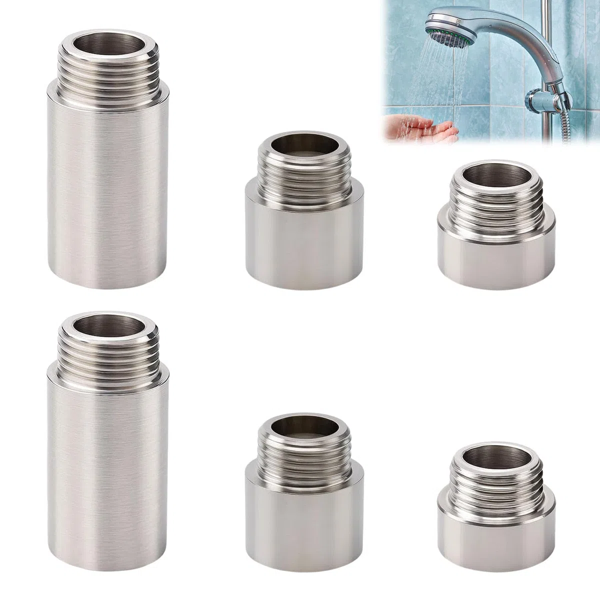 6 prolunghe per rubinetto da 1/2", in acciaio inox, prolunga per tubo doccia con filettatura esterna, prolunga per rubinetto, valvola angolare, soffione doccia, sanitari, tubi