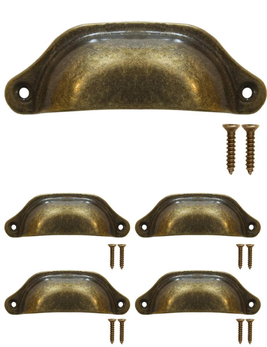Fuxxer® Maniglie antiche per cassetti, maniglie per mobili, maniglie in ferro, design in bronzo, maniglie per armadi, cassettiere, cassettoni, vintage, rustico, retrò, 97 x 30 mm, set di 4