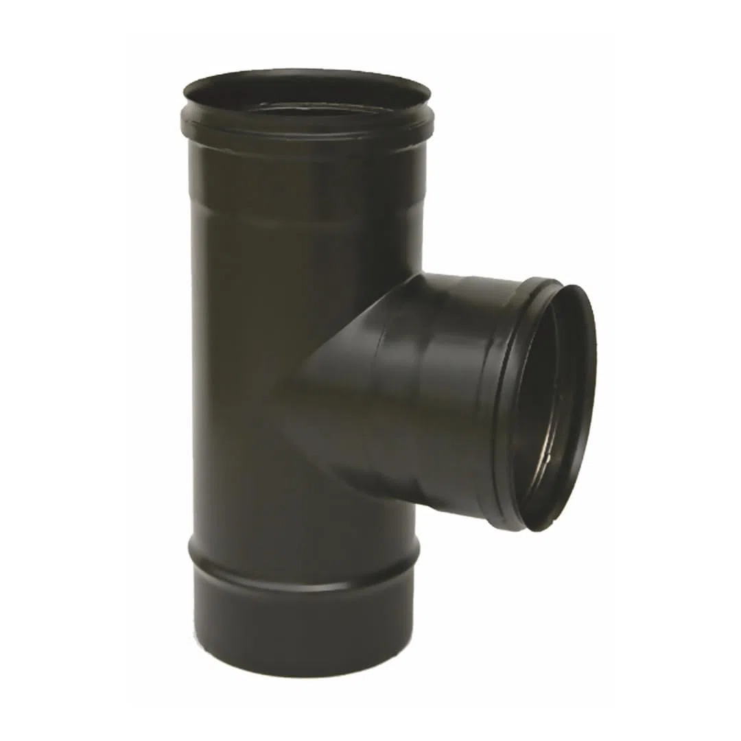 Raccordo a T 90° in Acciaio Inox AISI 316 SP 5/10 Verniciato Nero per Sistemi di Scarico – Stufe a Pellet - Caldaie a Condensazione - Diametro 100mm