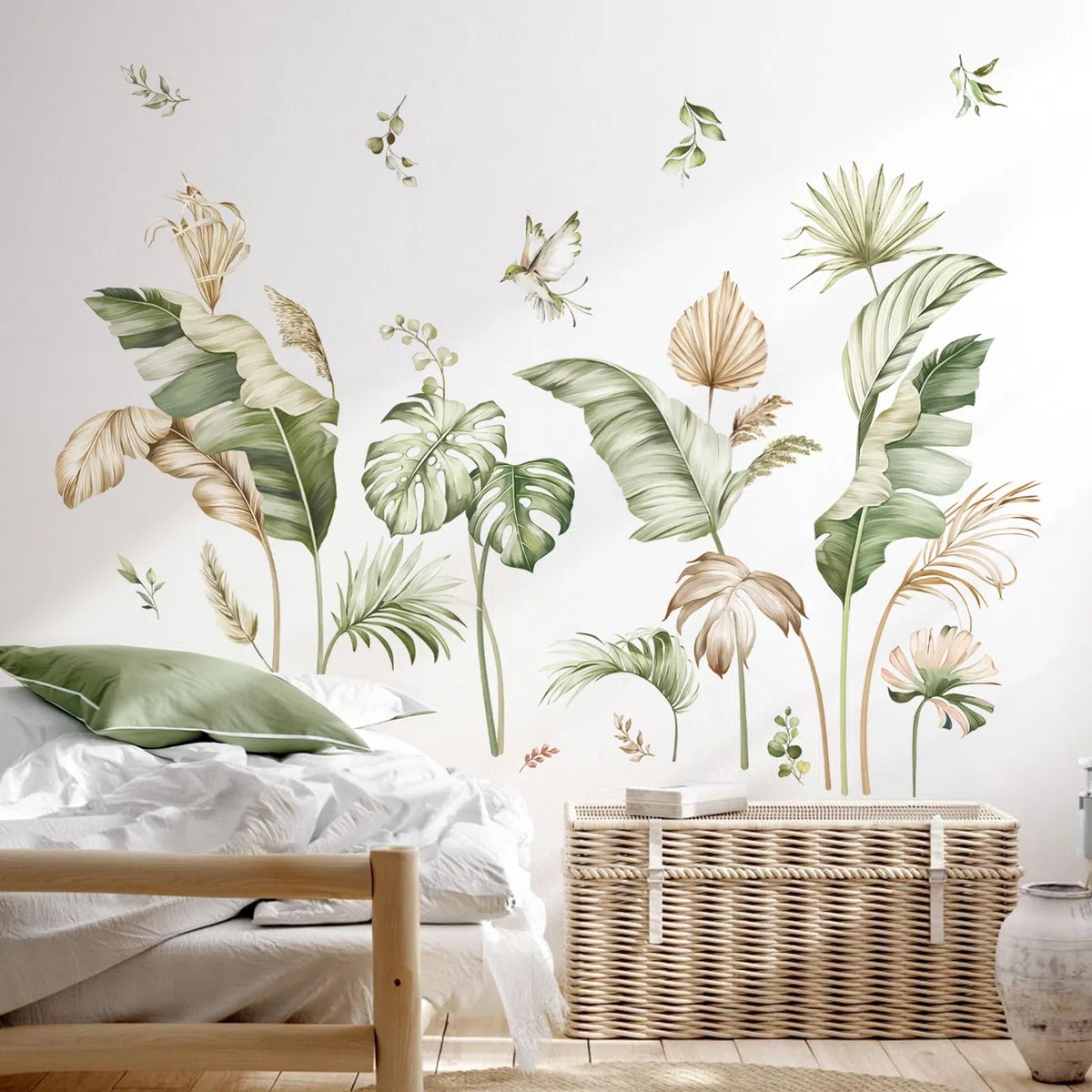 decalmile Adesivi Murali Boho Palma Foglie Tropicali Adesivi da Parete Piante Verdi Foglie Decorazione Murale Soggiorno Camera da Letto Ufficio