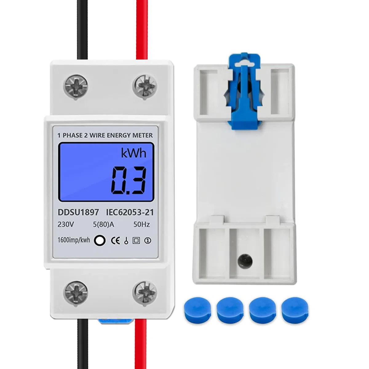 Contatore Energia Elettrica, Misuratore Consumo Elettrico Monofase Due Fili, Digitale LCD 220V 5 (80) A 50 / 60Hz, Misuratore Consumo elettrico con Contatore DIN Rotaia