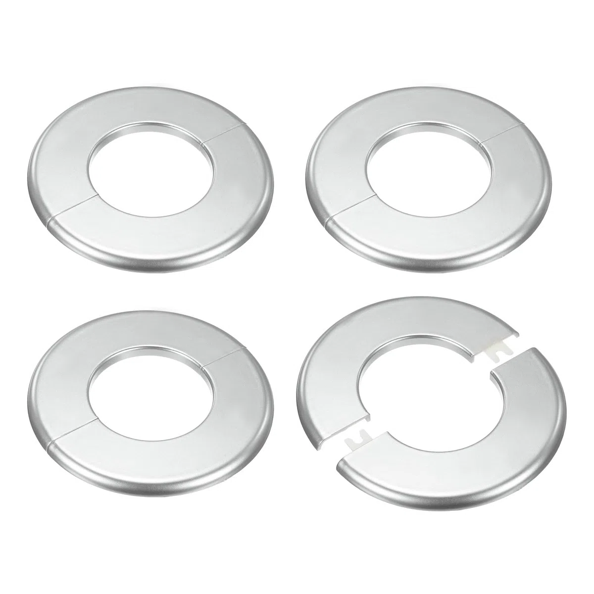 M METERXITY 4-Pack Flangia Divisa Da Parete, Per Tubo 2.5 Pollici/63mm OD Piastra ABS Rotonda Autoadesiva Copritubo Per Tubi Dell'Acqua/Rubinetti [Tono Argento]