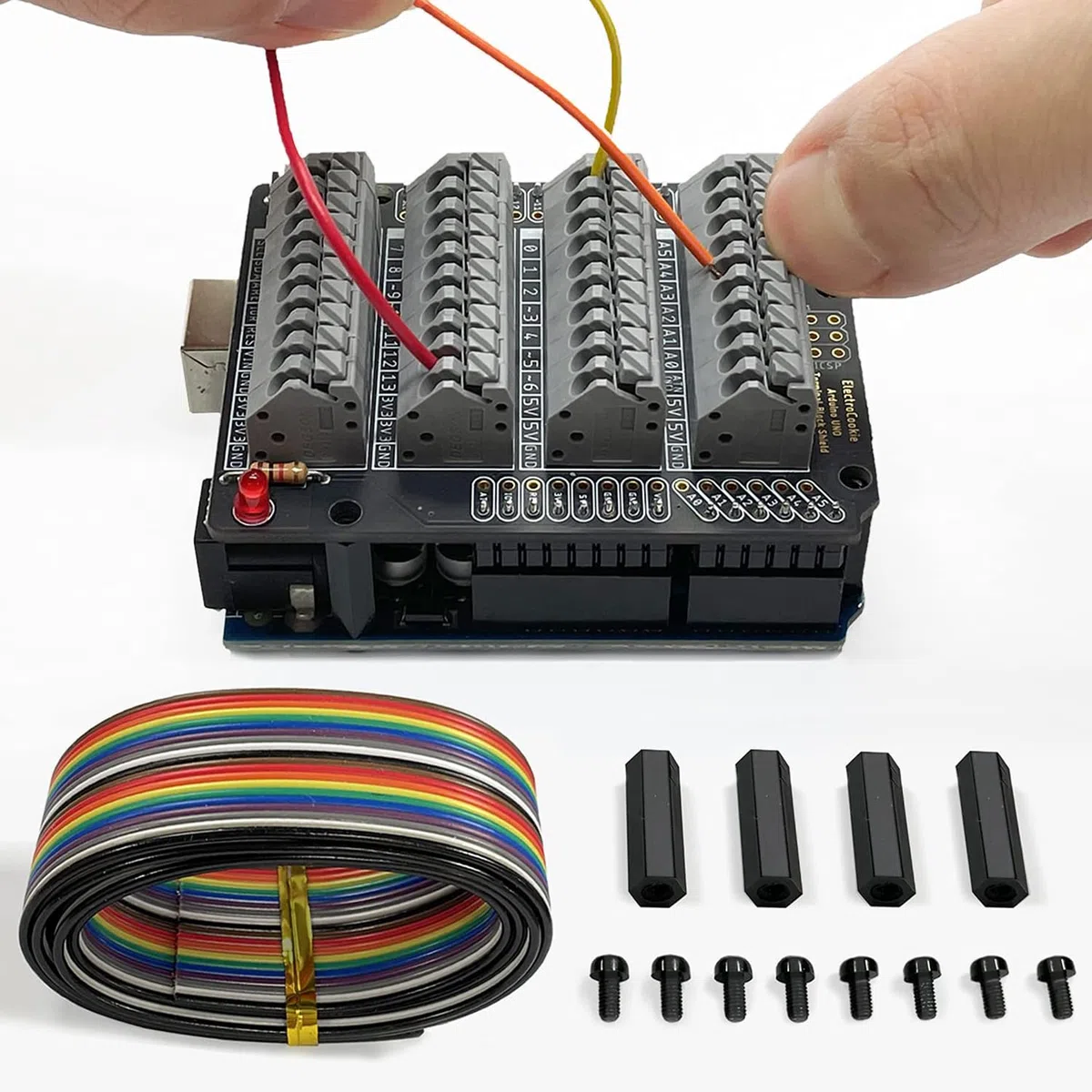 ELECTROCOOKIE Uno - Kit di protezione per morsettiera, compatibile per Arduino Uno R3, modulo PCB a espansione semplice a molla