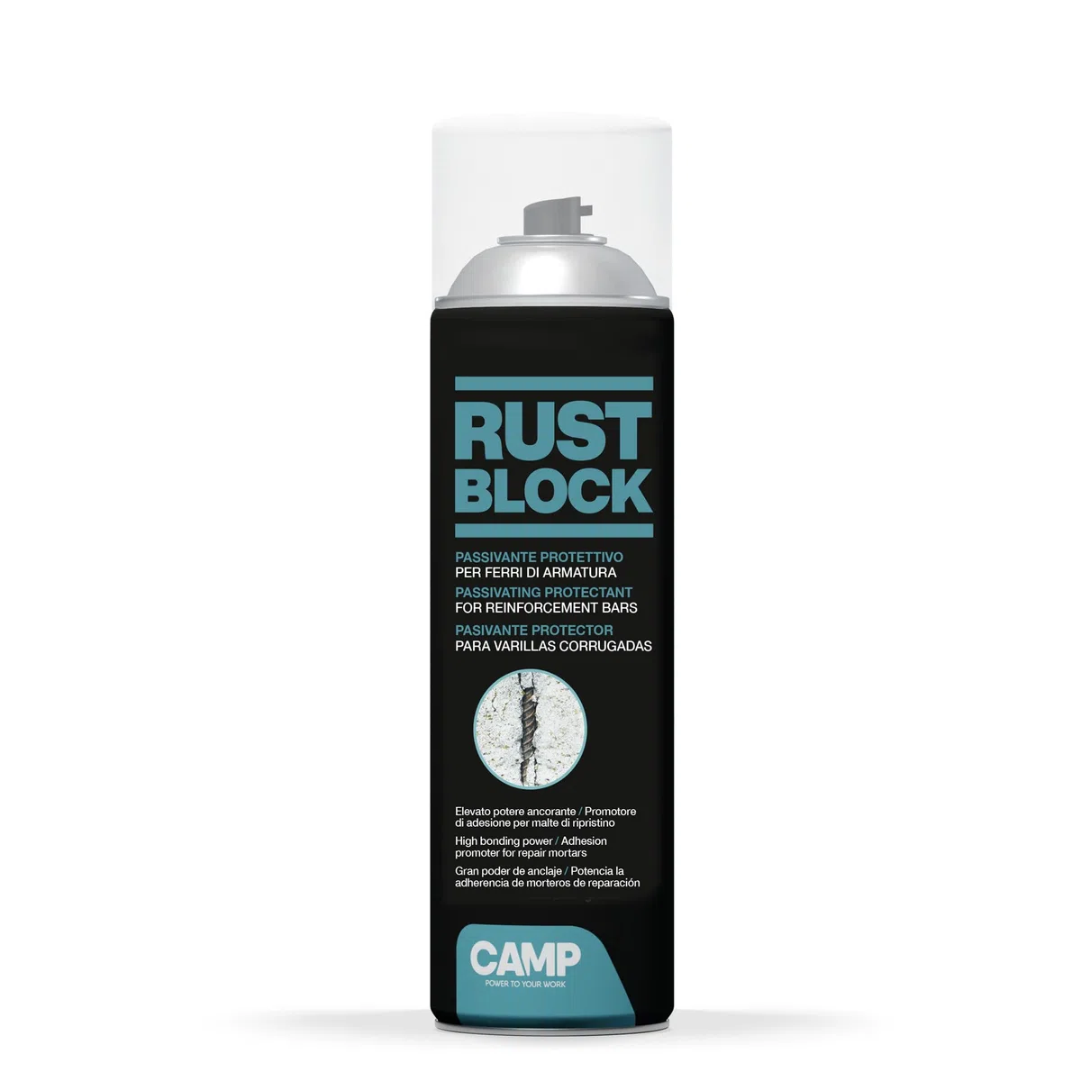 CAMP Rust Block Passivante - Protettivo Spray Per Ferri d'Armatura Anticorrosivo, Promuove l'Adesione per Malte e Crea una Barriera Protettiva - Pronto all'Uso, Indicato per Interni ed Esterni, 500ml