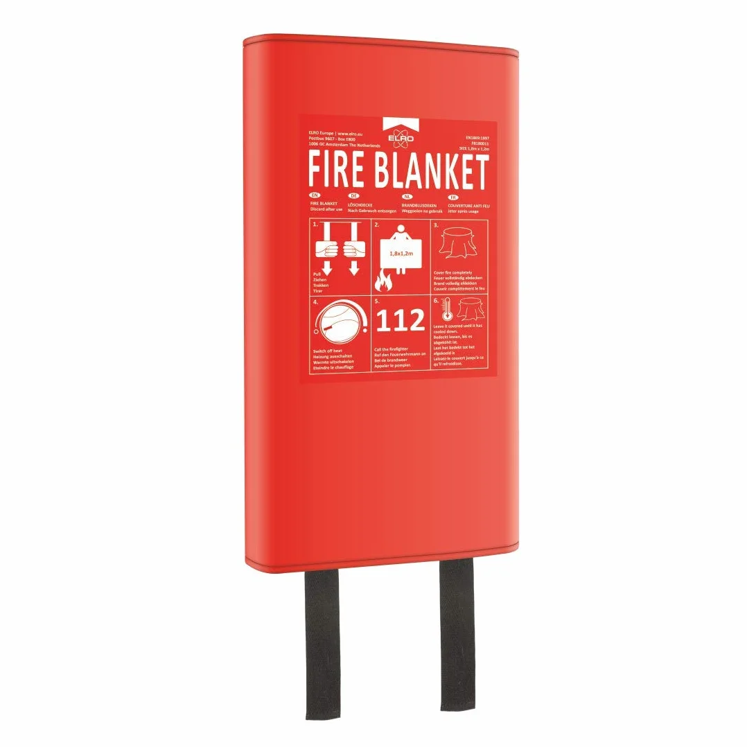 Elro FB1800 Coperta di fuoco/Coperta antincendio 1.8 m x 1.2 m - Copertura rigida - secondo DIN EN 1869, rosso