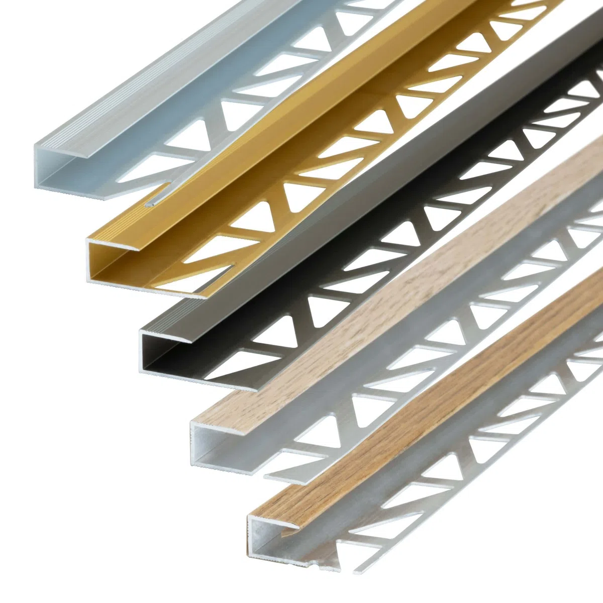 Profilo terminale di transizione 100cm per uno spessore di copertura di 8 mm, per piastrellatura, in alluminio, rovere nazionale