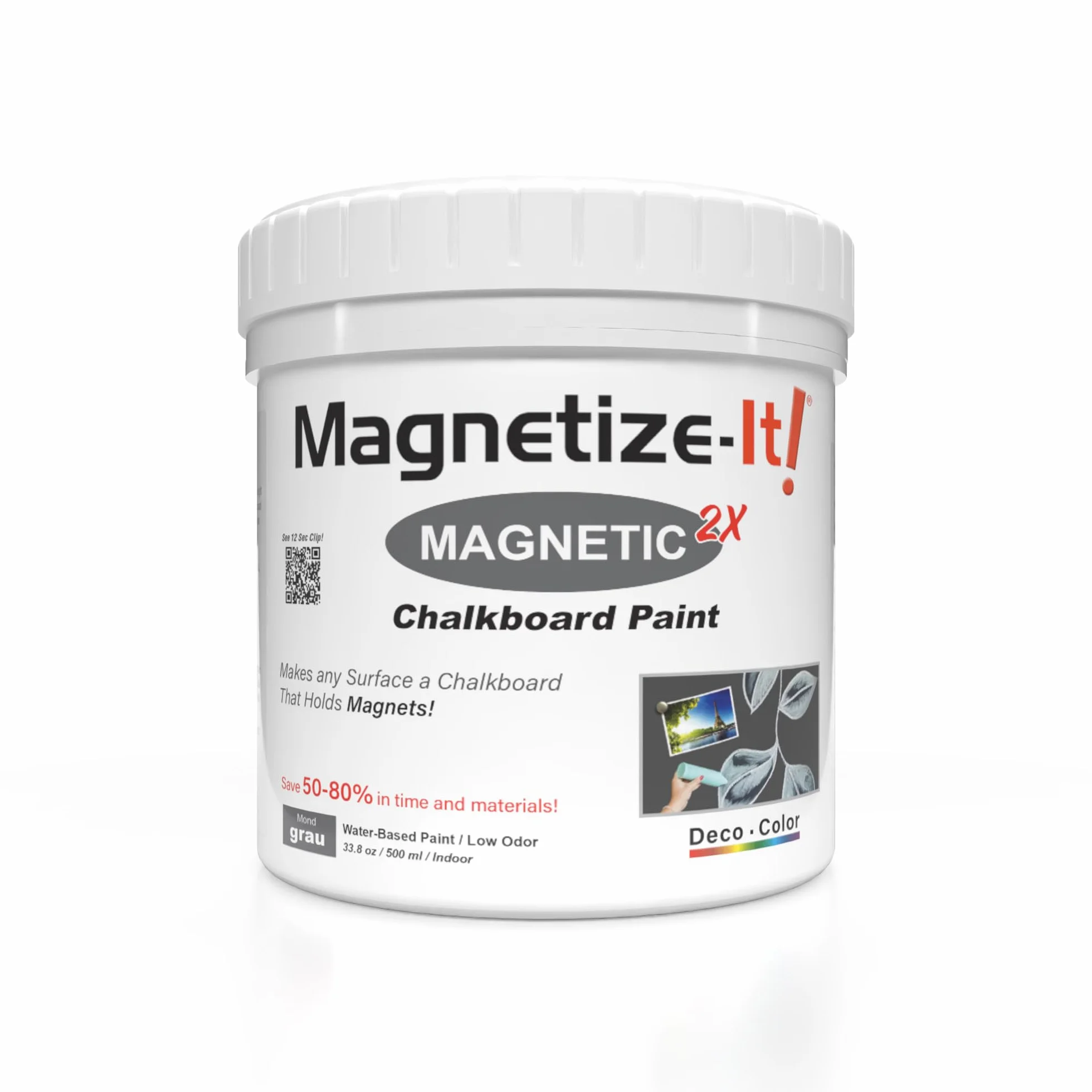 Magnetize-It Pittura magnetica acquea grigia - 0,5 l | 500 ml | Deco Color Extra Adesivo, ad alta efficienza e sostenibile, per interni multiuso