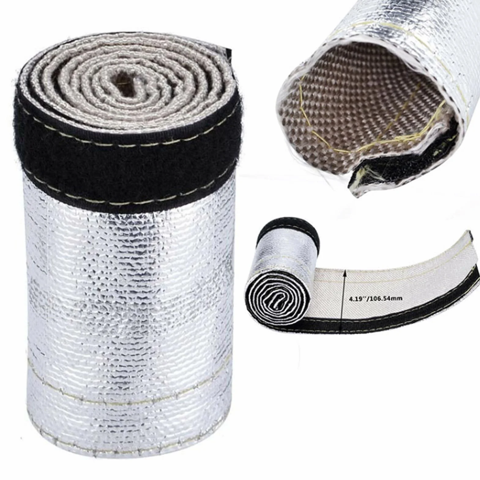 Protezione termica in tessuto di fibra di vetro, scudo termico a maniche alluminate Resistente a calore radiante 500 ° F continuo/2000 ° F, con chiusura a gancio e anello: L 23.62"W 4.17"
