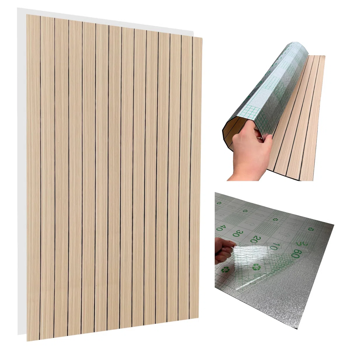 Pannello da parete lamellari 100 x 60 cm, autoadesivo, PVC + schiuma PE 2,8 mm, effetto legno beige/marrone, pannello decorativo 3D, per soggiorno, camera da letto, cucina, bagno, lavabile e
