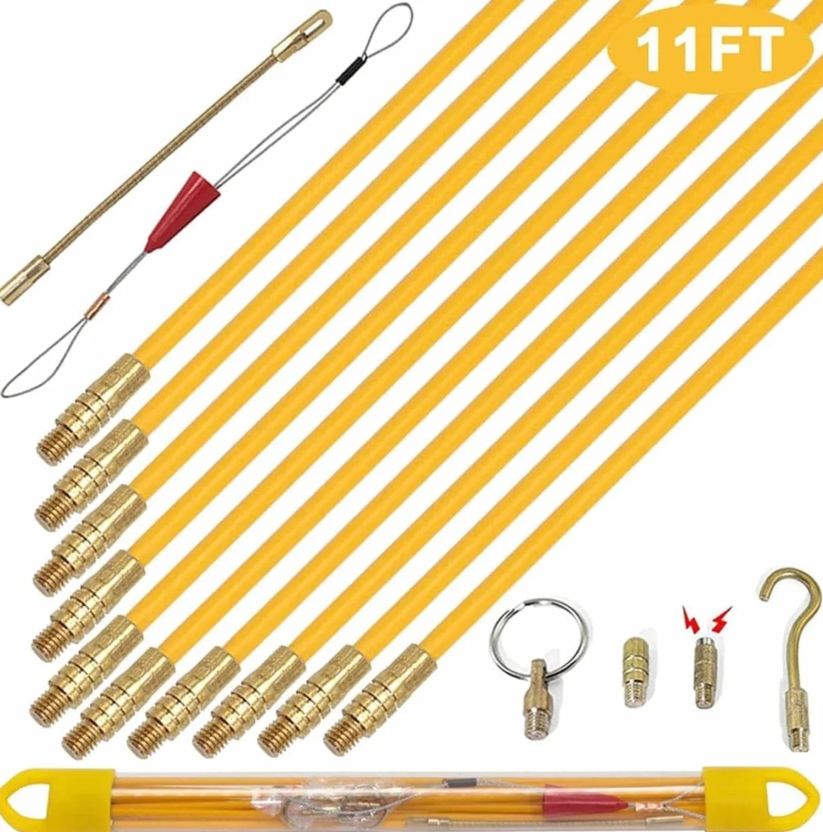 10PCS Aste per Cavi Aste elettriche con Kit di Ganci e Fori Kit di Estrazione del Nastro per Pesce collegabile Elettrico in Fibra di Vetro - Diametro Filo 4 mm Lunghezza 330 mm