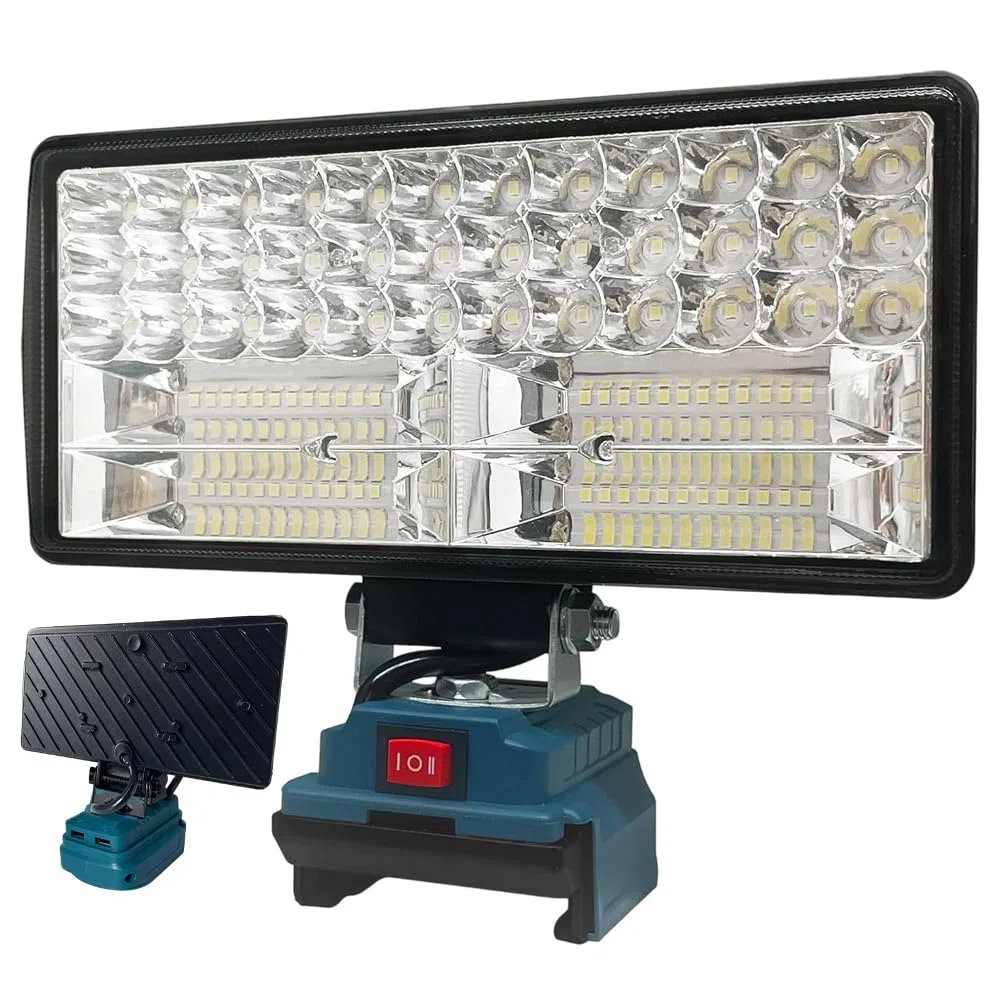 Lampada LED Ricaricabile per Makita 21V, 80W 6000LM Lampada da Lavoro Faretto, 2 Modalità di Illuminazione Faretto LED Portatile con 2 USB per Garage, Campeggio, Cantiere