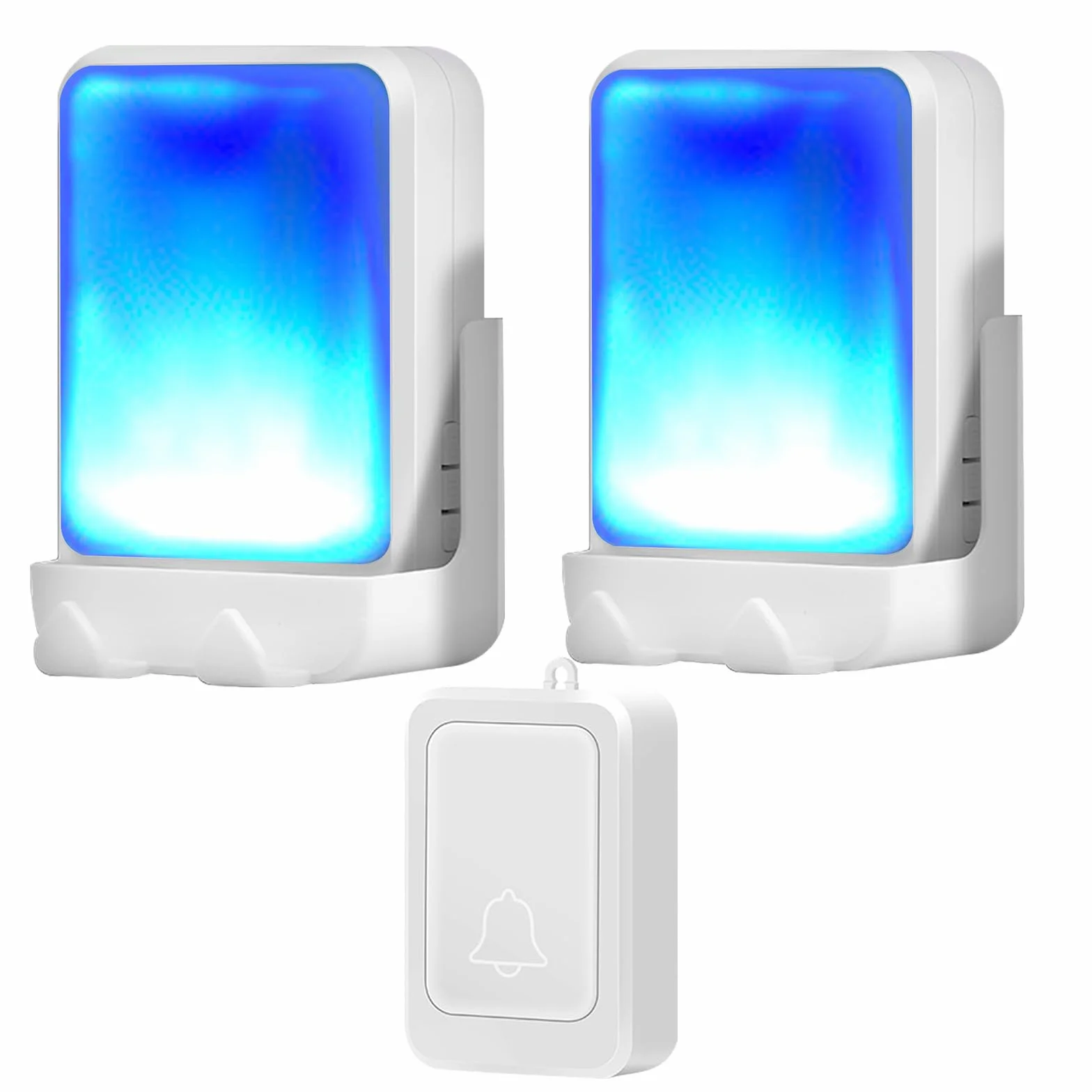 Campanello con 7 colori di luce intensa e 4 volumi, campanello senza fili da 182,9 m, a casa/ufficio, adatto per anziani, persone con problemi di udito, 1 trasmettitore con 2 ricevitori
