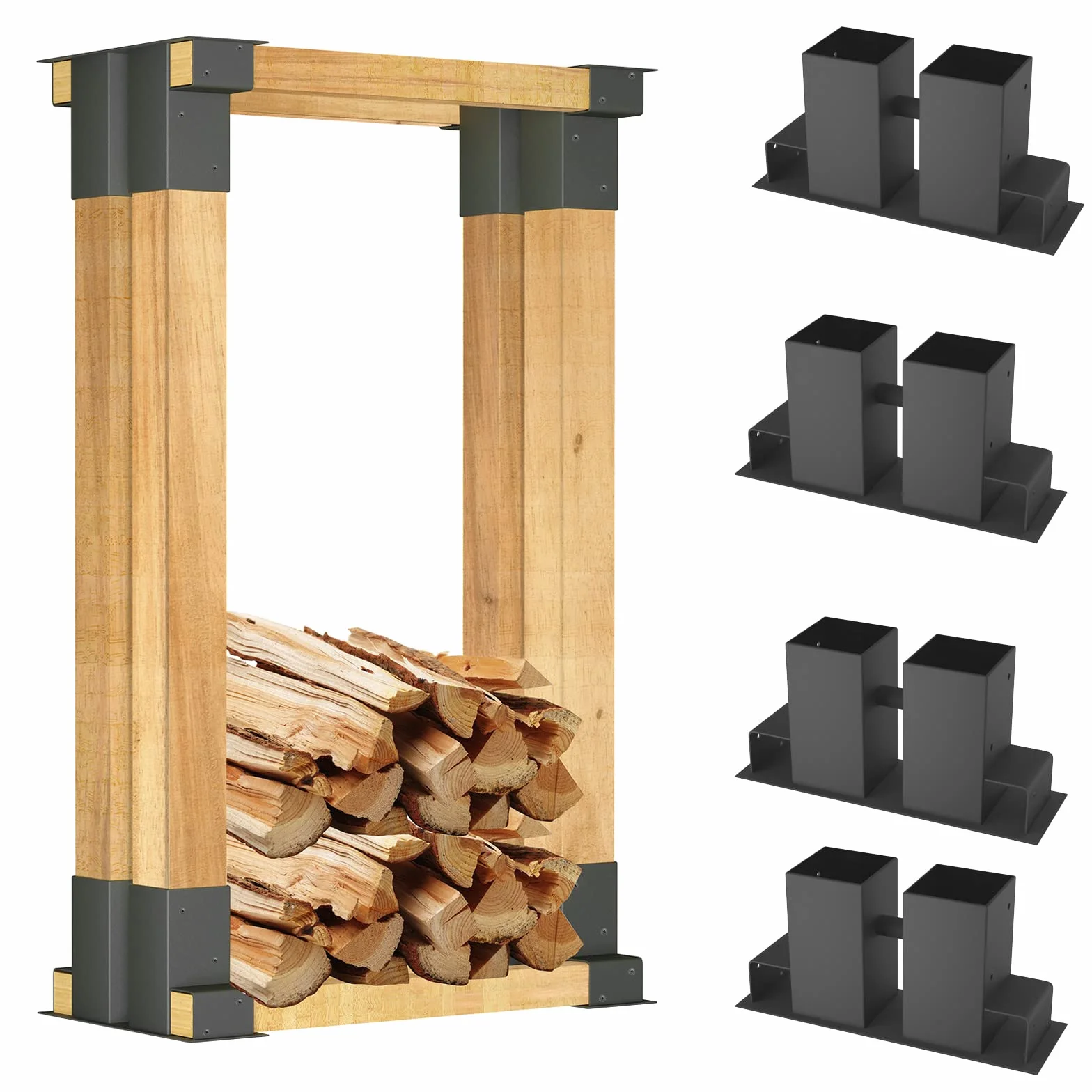 YRHome Supporto impilabile in legno zincato a caldo, stabile supporto per impilare legna da ardere, legno (4 pezzi)