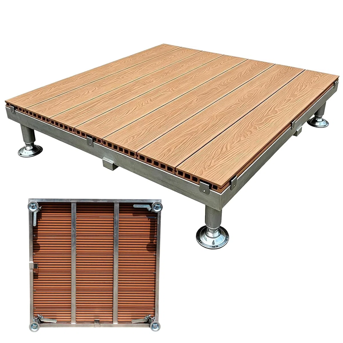 Piattaforma Galleggiante In Legno Composito Per Terreni Irregolari Cortile | Pavimentazione For Patio Con Telaio Incastrato 84x84cm, Resistente Alla Ruggine E All'umidità(Light brown)