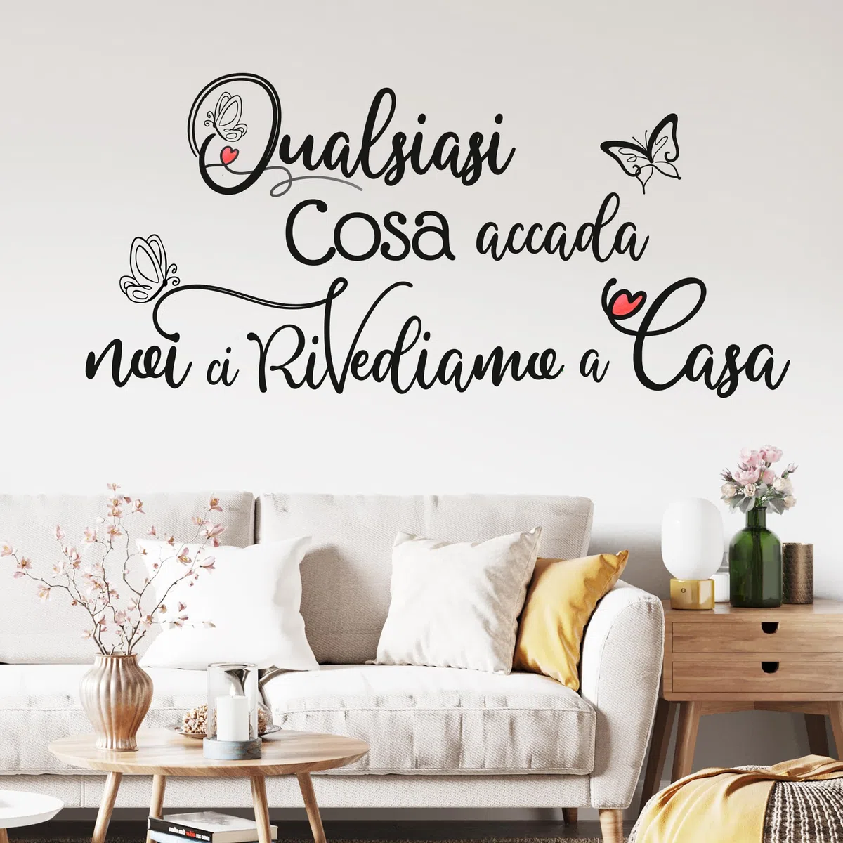 STICKER DESIGN Scritte adesive per pareti con Frasi d’Amore, Adesivi Murali con cuoricini e farfalle, Adesivo muro decorativo con Frase Adesiva per Decorazioni Pareti, Salone, Cucina e Camera