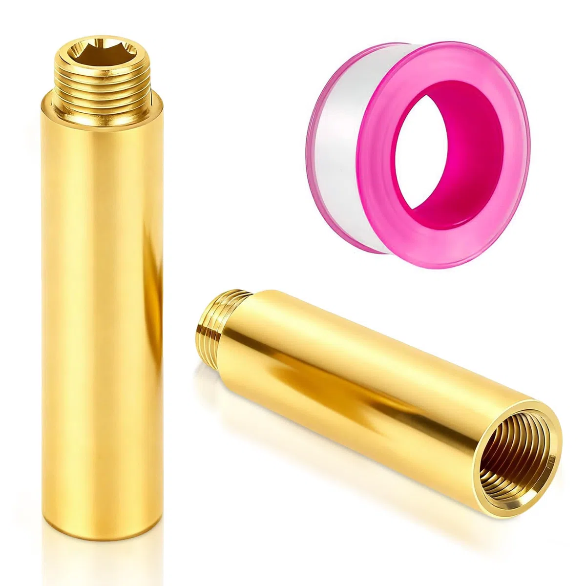 2 Pezzi Raccordi Prolunga Rubinetto Ottone, 1/2 Pollici x 100mm Prolunga Rubinetto Ottone con Nastro in Teflon per Riscaldamento e Installazione Acqua Potabile