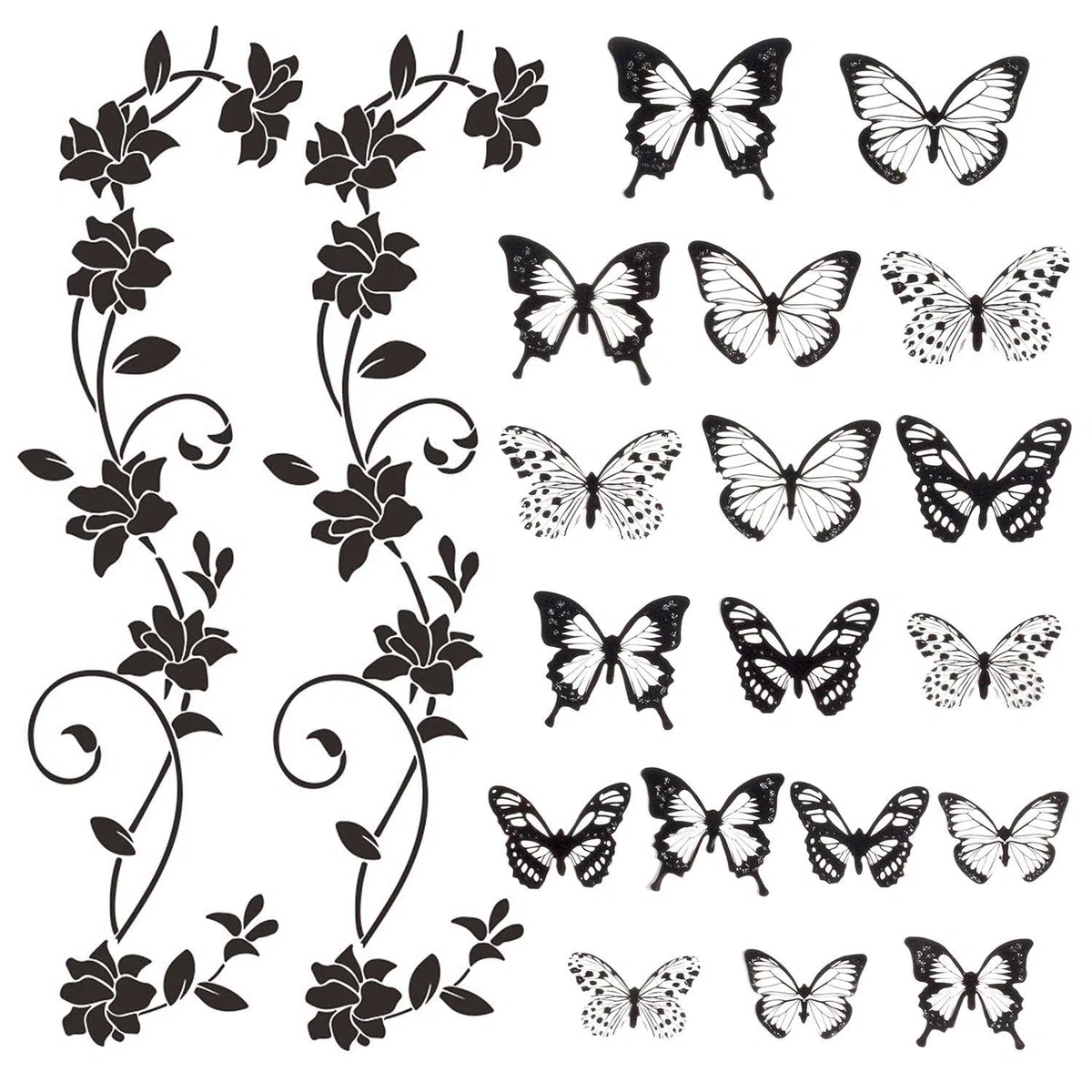 2 Set Adesivi Da Parete Con Rami Di Vite In Fiore E 18 Adesivi Da Parete Con Farfalle, Decorazione Da Parete Per La Casa, Decorazione Da Parete Creativa, Decorazione Per La Casa