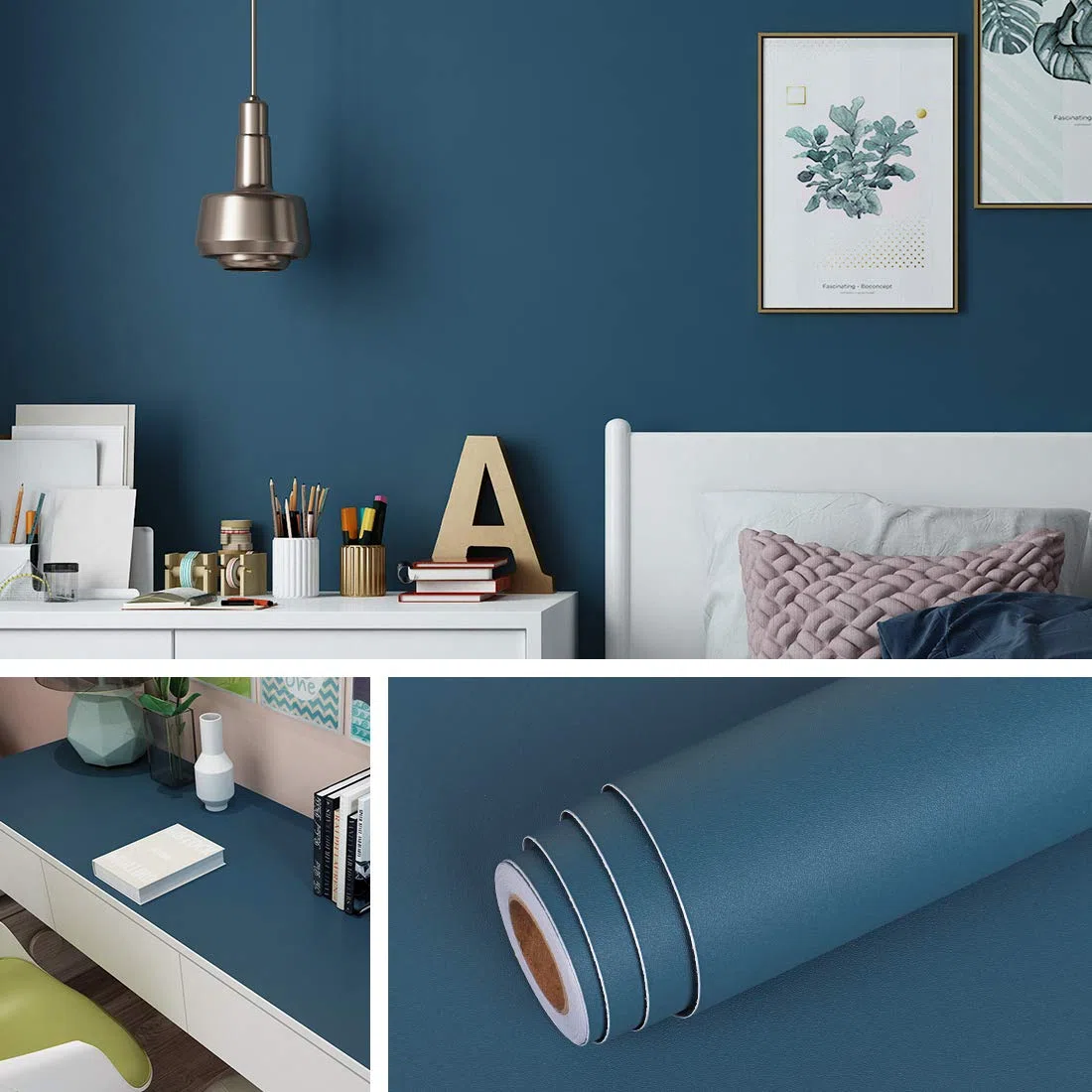Livelynine 40CMX5M Carta da Parati Blu Navy Pellicola Adesiva Mobili Blu Scuro Rotolo Carta Adesiva per Muro Bambini Soggiorno Rivestimento Parete Camera da Letto PVC Adesivi per Mobili Decorativi