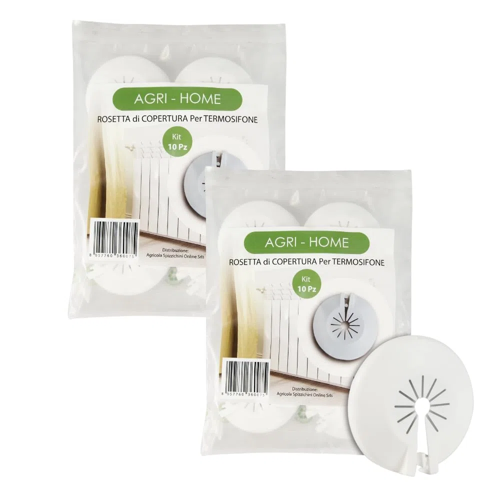 AGRI-CULTURA® | 2 x Kit 10 Rosette Universali per Termosifoni | Regolabili [8-22 mm] | Made in Italy | Ideali per Coprire Tubi e Radiatori.