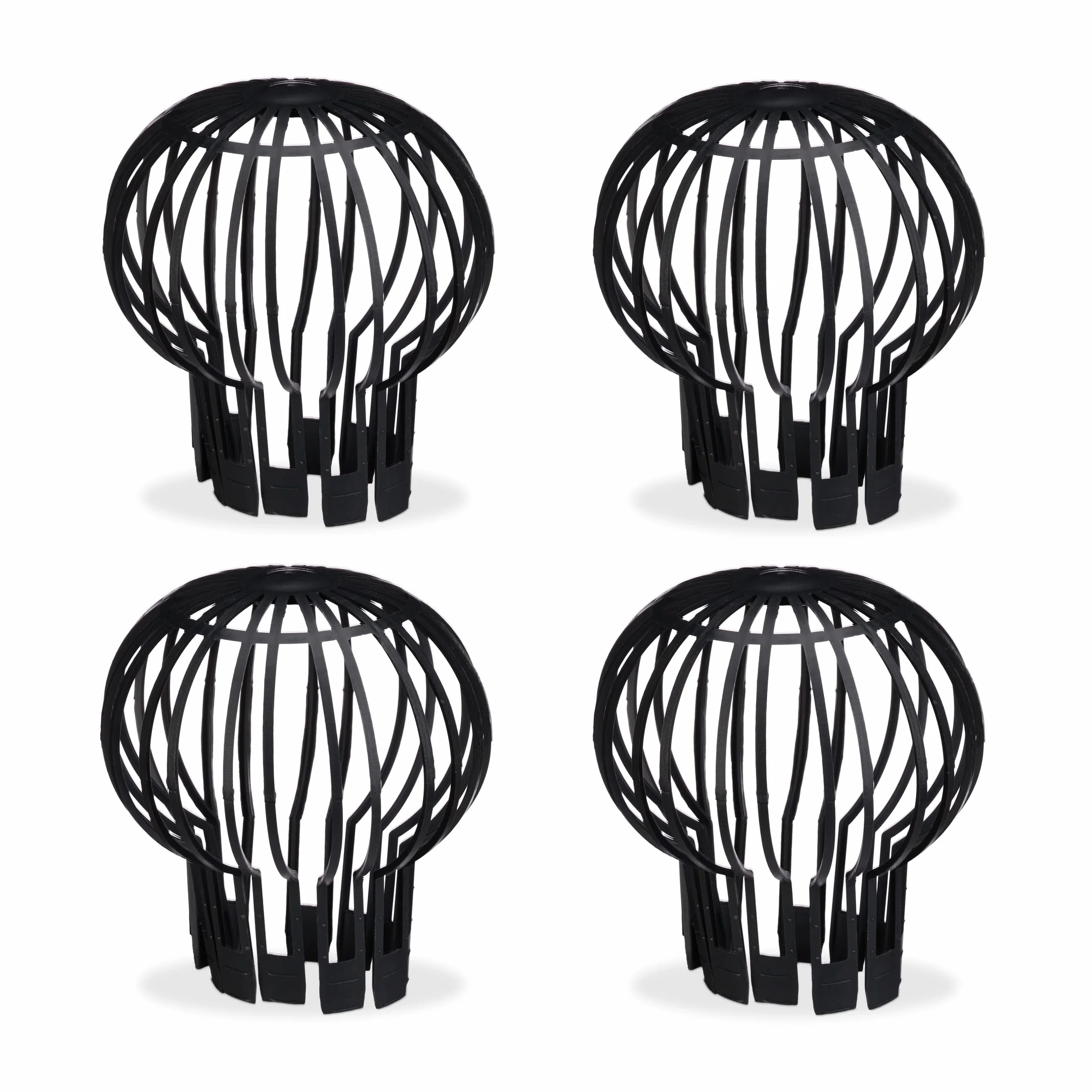 Relaxdays Parafoglie per Tubi di Scolo, Set da 4 in Plastica, Protezione Antipioggia per Grondaia, Diametro: 13 cm, Nero