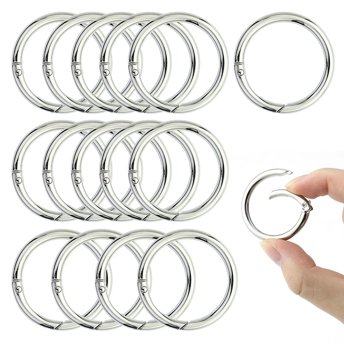 15 moschettoni rotondi in lega di zinco, 40 mm, moschettone, rotondi, per portachiavi, borse, gioielli, fai da te (argento)