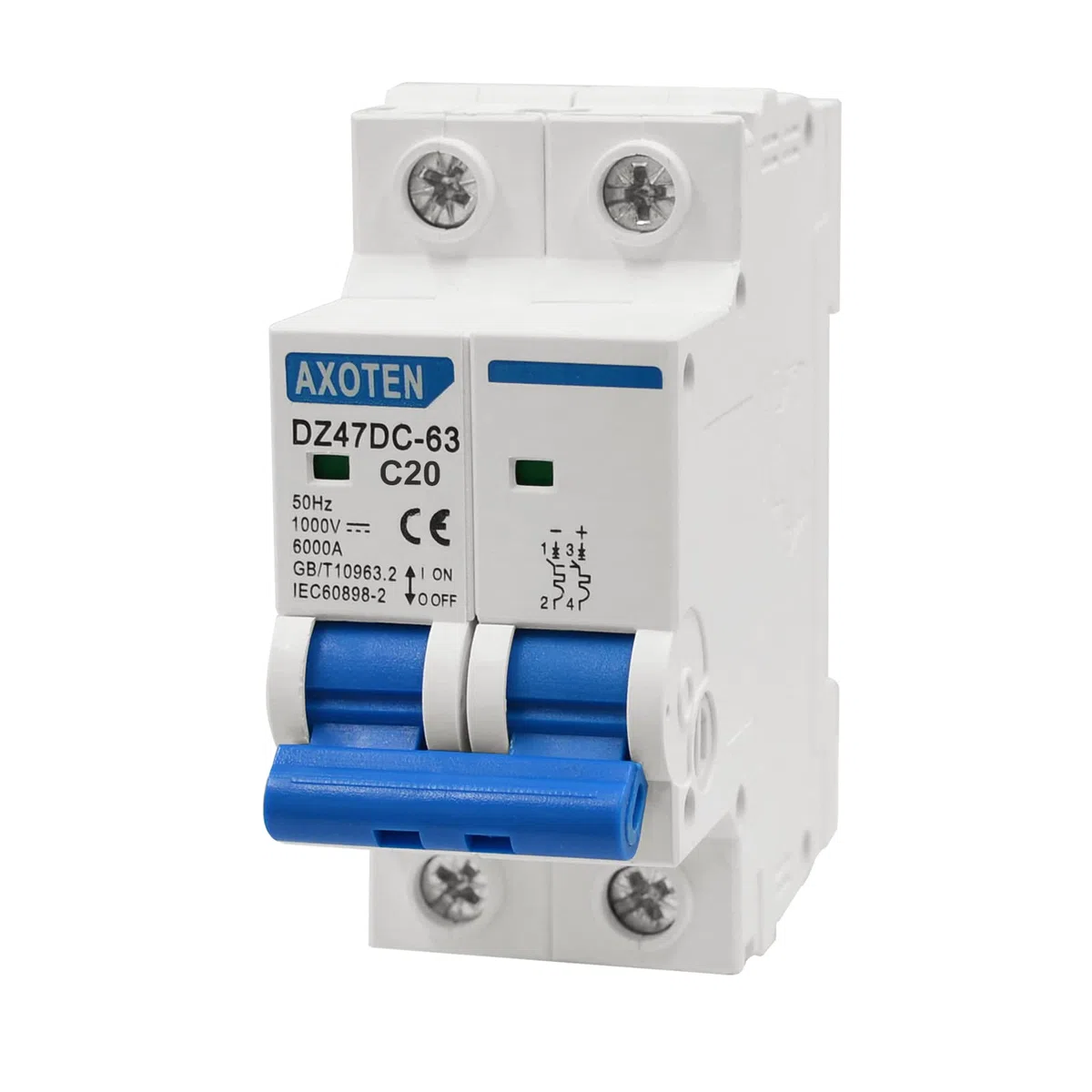 2P Interruttore Magnetotermico,20A Fotovoltaico DC Mini Interruttore 6kA Interruttore di Sicurezza con rilascio di Sovracorrente con Protezione da Sovraccarico e Protezione da Cortocircuito
