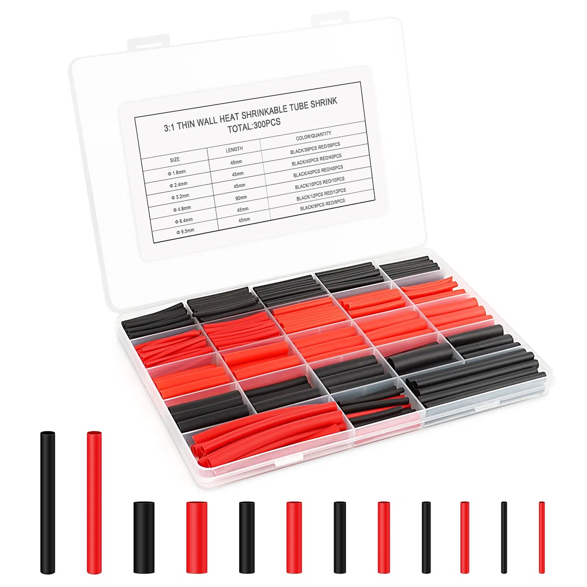 VFANDV Guaina Termorestringente Tubi, 300 Pezzi Guaine Termorestringenti per Cavi Elettrici, Kit Tubo Termorestringente per Isolamento 2 Colori 6 Taglia, per Isolamento Elettrico, Riparazioni Cavi
