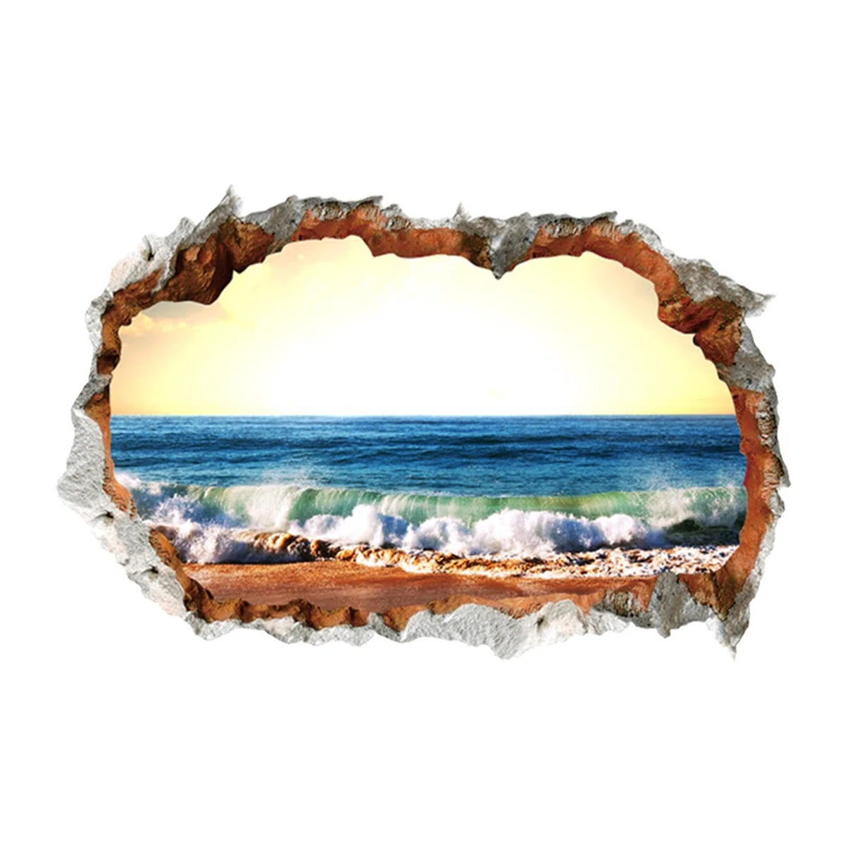 Adesivo da parete con foro rotto, adesivo da parete sulla spiaggia del mare | Decorazione murale con paesaggio sulla spiaggia | Adesivo murale con buco rotto Adesivo decorativo per finestra con paesag