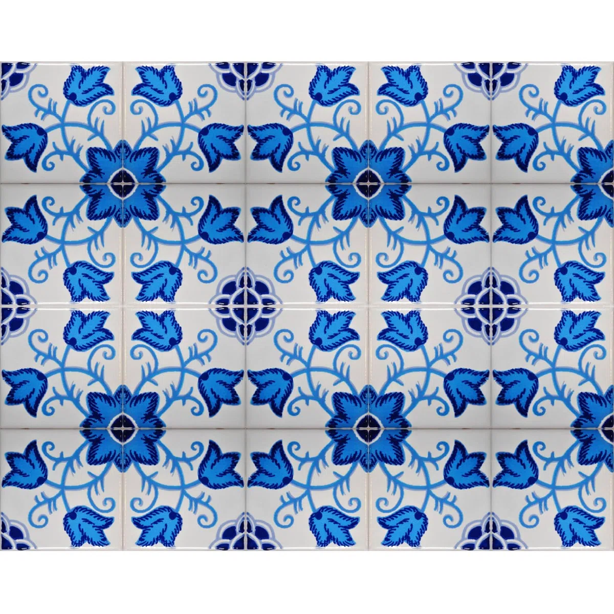 20 Mattonelle in Ceramica Smaltata - Stile Floreale (Anchor Blu) - 10x10 cm spessore 0,6 cm - Mattonelle Tunisine realizzate con Serigrafia Artigianale - Adatte a rivestimento