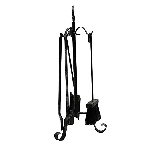 FONDERIA BONGIOVANNI Trespolo Attrezzi Accessori per Camino Kit Scopa Paletta Pinza