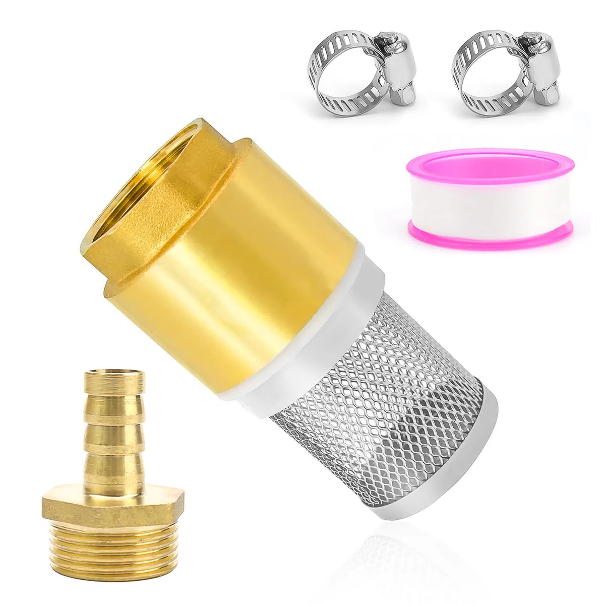 Valvola di Non Ritorno Acqua, 3/4" Valvola di Fondo, Filtro in Acciaio Inox, Ottone Filtro di Aspirazione in Otton, con Attacco Maschio da 3/4" e Nastro Grezzo, per Tubo Aspirazione, Pompa